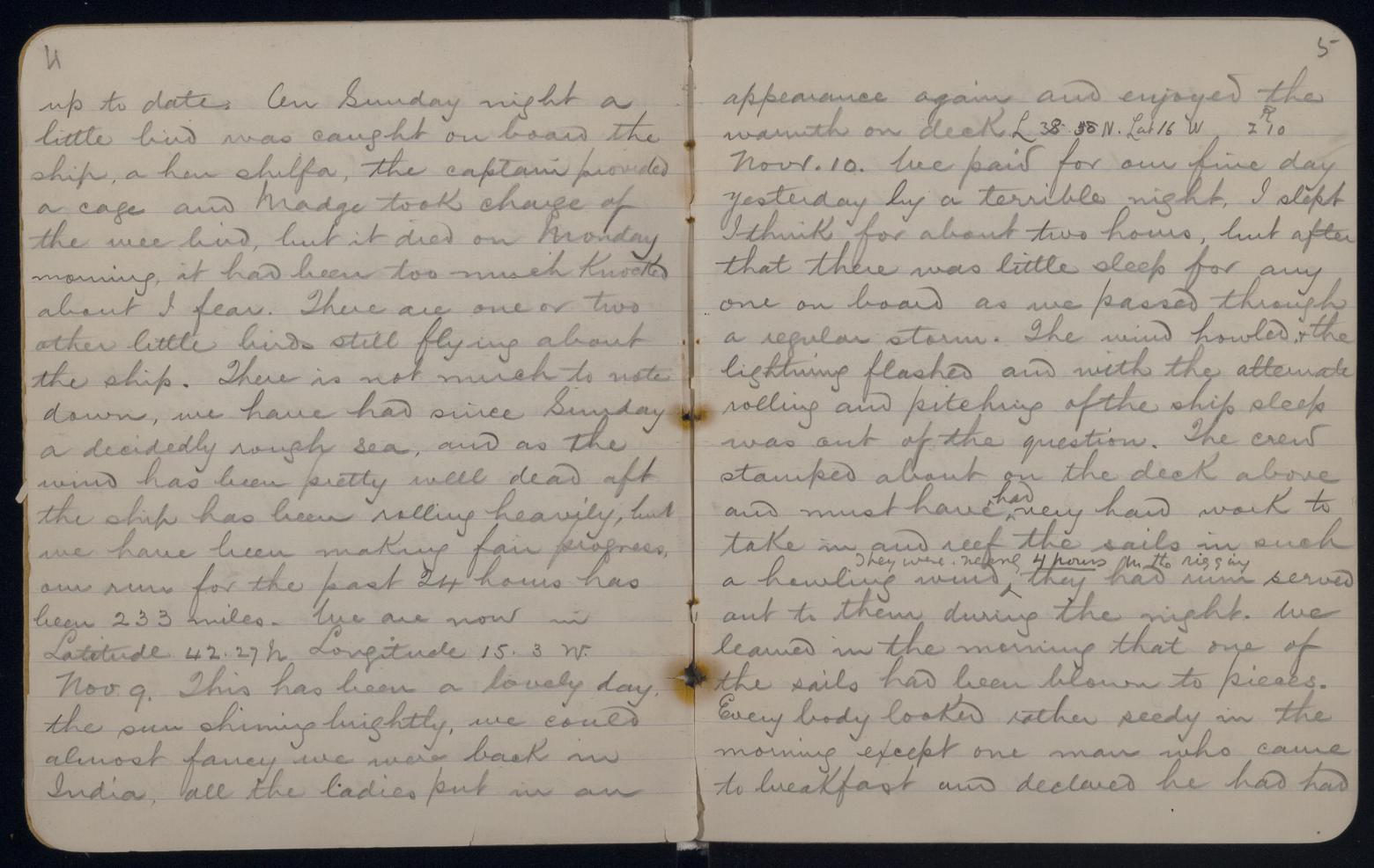An image showing 'JOD/78; Diary of Mrs Margaret Colquhoun Macgillivray on a voyage on the TORRENS Clipper, London to Adelaide 1893. 1893'