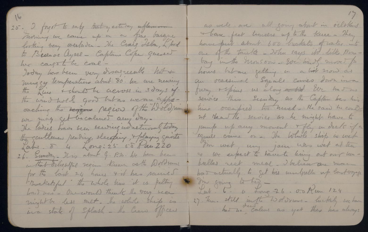 An image showing 'JOD/78; Diary of Mrs Margaret Colquhoun Macgillivray on a voyage on the TORRENS Clipper, London to Adelaide 1893. 1893'