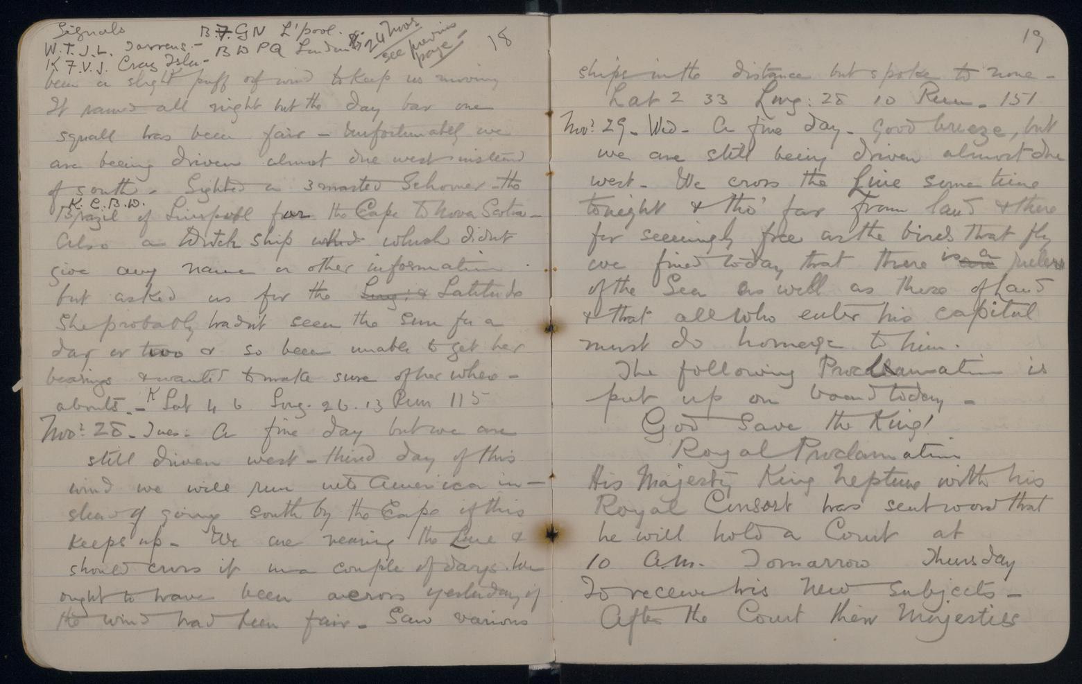 An image showing 'JOD/78; Diary of Mrs Margaret Colquhoun Macgillivray on a voyage on the TORRENS Clipper, London to Adelaide 1893. 1893'