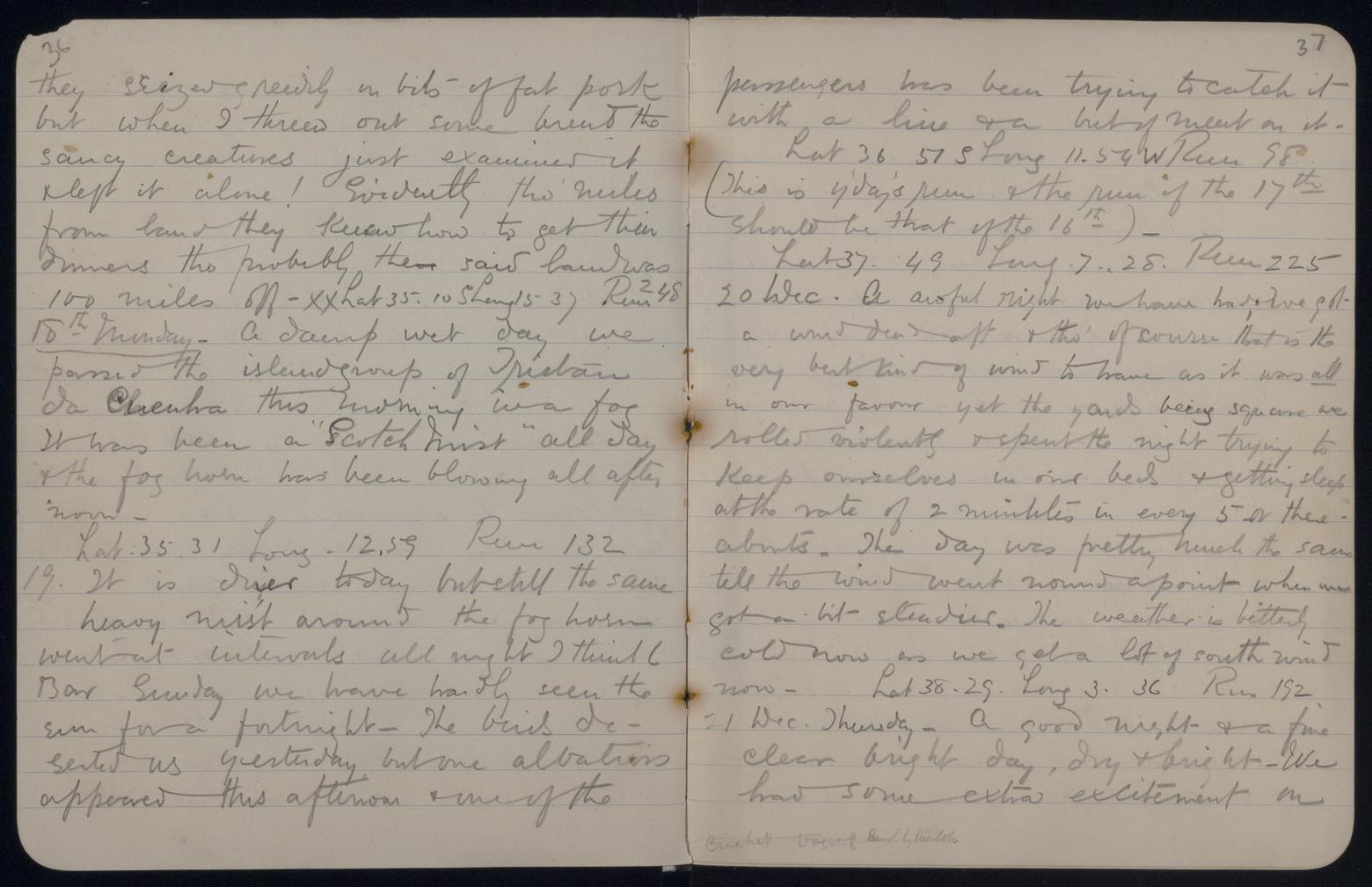 An image showing 'JOD/78; Diary of Mrs Margaret Colquhoun Macgillivray on a voyage on the TORRENS Clipper, London to Adelaide 1893. 1893'