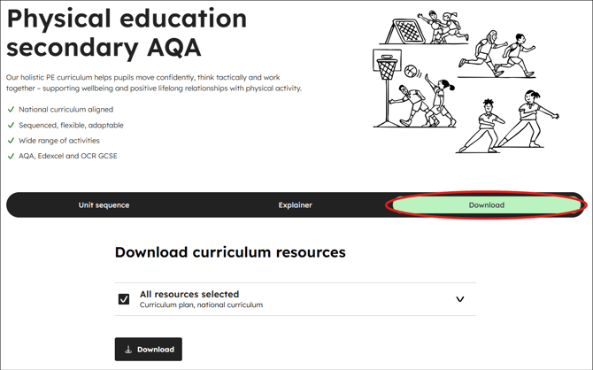 PE secondary aqa curriculum download tab