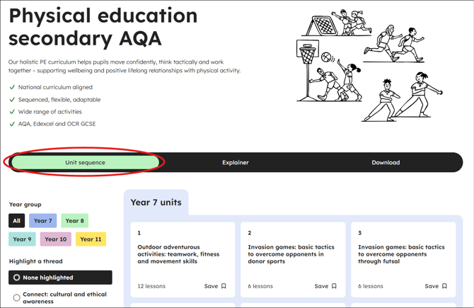 PE secondary aqa curriculum unit sequence tab