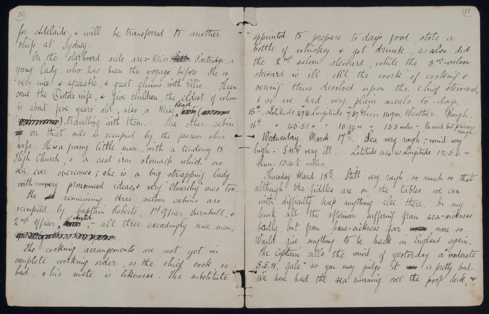 An image showing 'JOD/82; Journal of Samuel William Pring, passenger, on board the BEN CRUACHAN, London to Sydney, March-June 1886. 1886-03-11 - 1886-06-11'