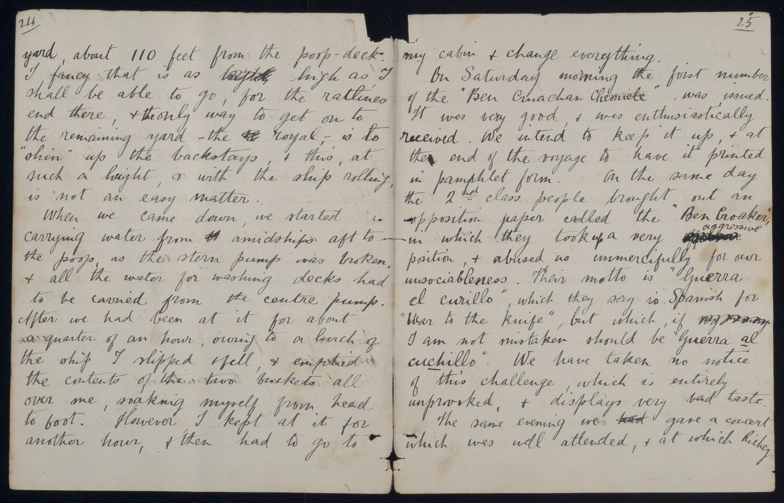 An image showing 'JOD/82; Journal of Samuel William Pring, passenger, on board the BEN CRUACHAN, London to Sydney, March-June 1886. 1886-03-11 - 1886-06-11'