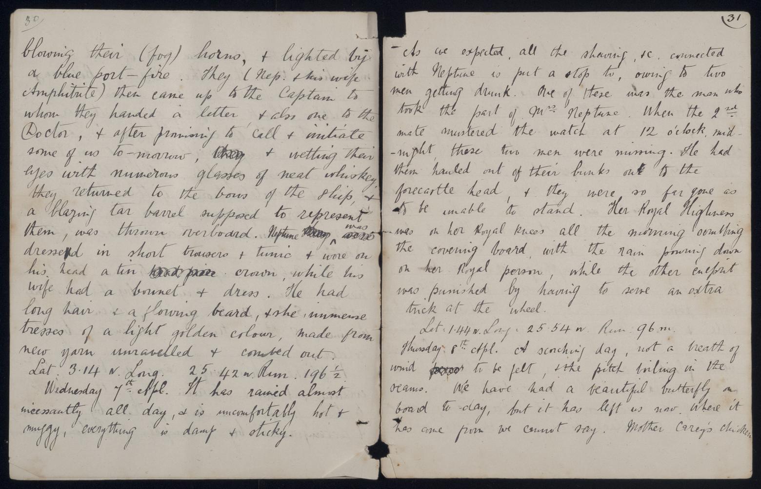 An image showing 'JOD/82; Journal of Samuel William Pring, passenger, on board the BEN CRUACHAN, London to Sydney, March-June 1886. 1886-03-11 - 1886-06-11'