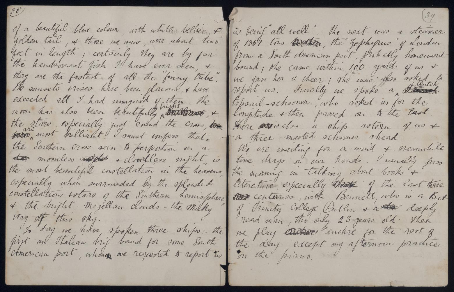 An image showing 'JOD/82; Journal of Samuel William Pring, passenger, on board the BEN CRUACHAN, London to Sydney, March-June 1886. 1886-03-11 - 1886-06-11'