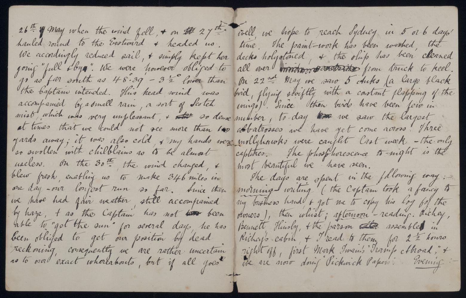 An image showing 'JOD/82; Journal of Samuel William Pring, passenger, on board the BEN CRUACHAN, London to Sydney, March-June 1886. 1886-03-11 - 1886-06-11'