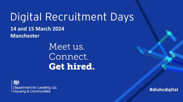 Title card that says: Digital Recruitment Days, 14 and 15 March 2024, Manchester. Meet us. Connect. Get hired.