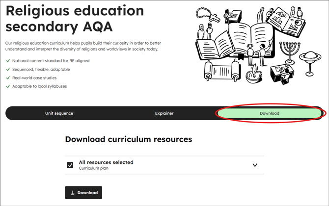 RE secondary aqa curriculum download tab