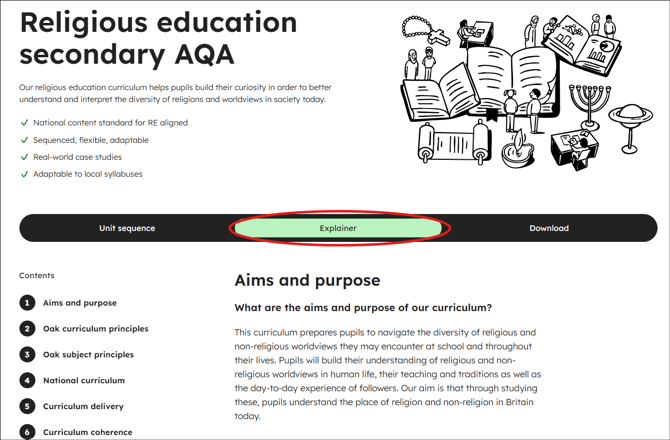 RE secondary aqa curriculum explainer tab