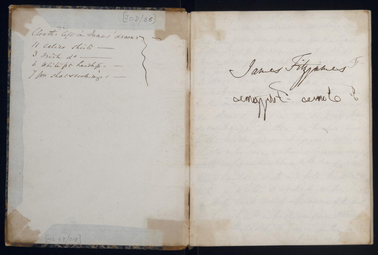 An image showing 'JOD/86; Captain James Fitzjames, Diary of Mid James Fitzjames HMS MADAGASCAR and HMS ST VINCENT, his return home and posting to the WINCHESTER, February 1833 - October 1834. 1833-02-01 - 1834-10-31'