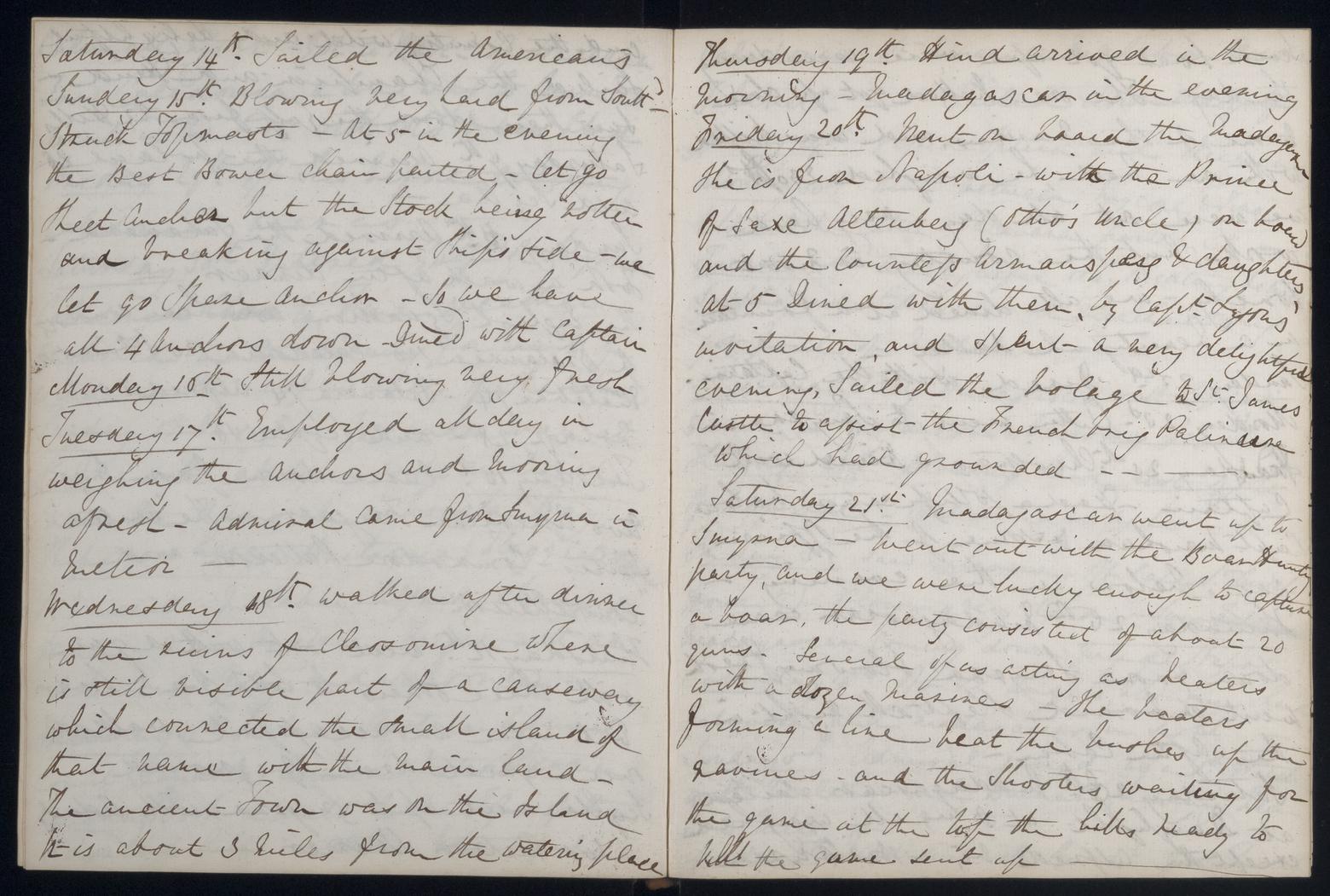 An image showing 'JOD/86; Captain James Fitzjames, Diary of Mid James Fitzjames HMS MADAGASCAR and HMS ST VINCENT, his return home and posting to the WINCHESTER, February 1833 - October 1834. 1833-02-01 - 1834-10-31'