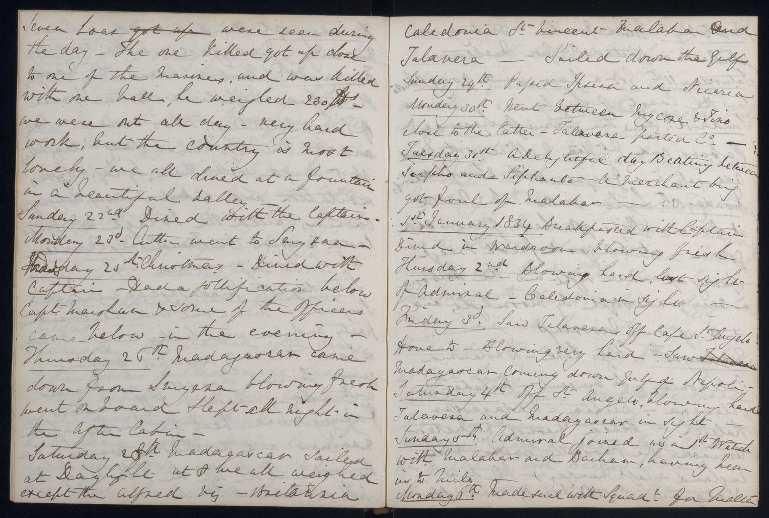 An image showing 'JOD/86; Captain James Fitzjames, Diary of Mid James Fitzjames HMS MADAGASCAR and HMS ST VINCENT, his return home and posting to the WINCHESTER, February 1833 - October 1834. 1833-02-01 - 1834-10-31'