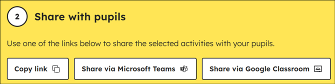 How you can share with pupils - Copy link, Share viz Microsfot Teams and Share via Google Classroom.
