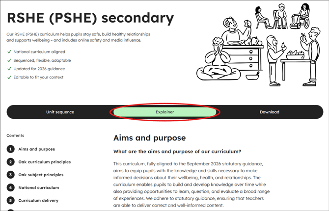 RSHE secondary curriculum explainer tab