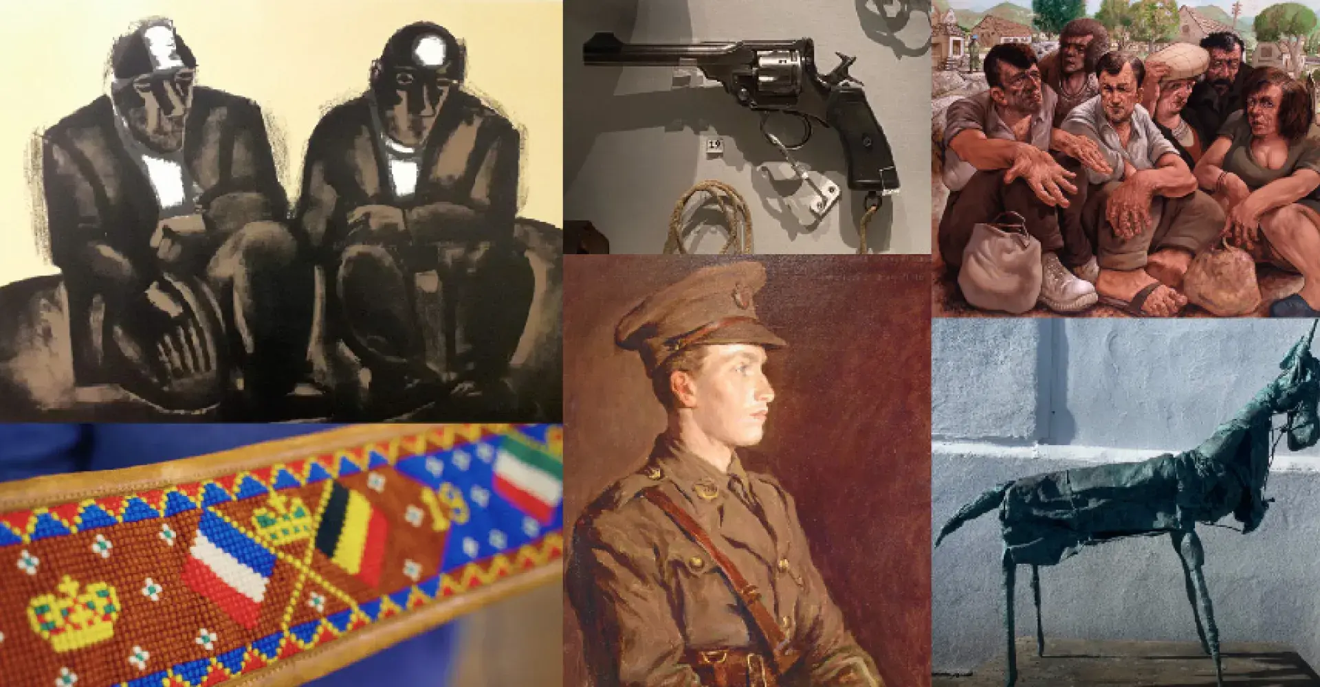 A composite graphic featuring various artworks, used as the promotional image used for the ‘Art Produced During Times of Conflict’ event