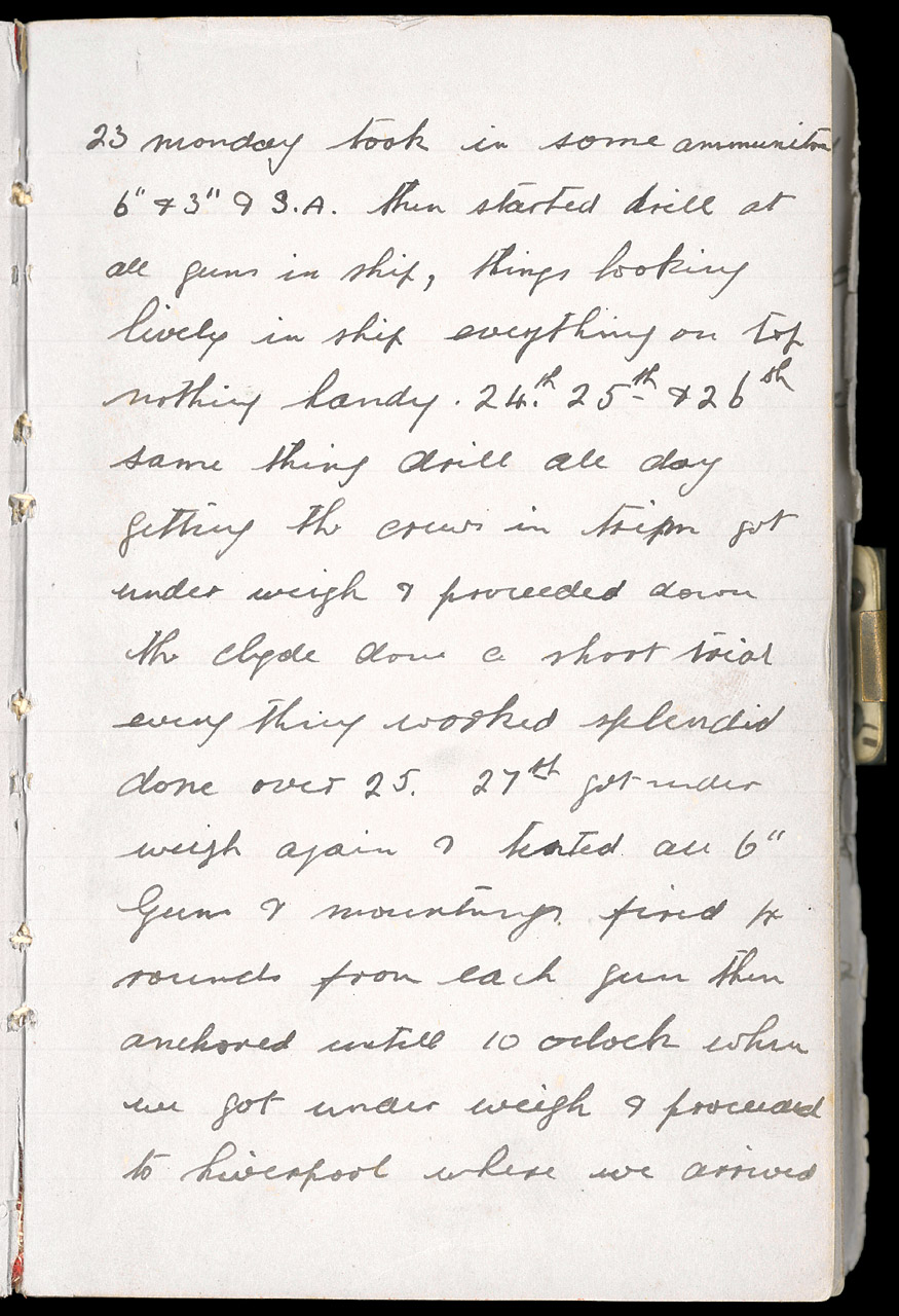An image showing 'Diary kept by Petty Officer E Phillips on board HMS BARHAM. Page 1.'