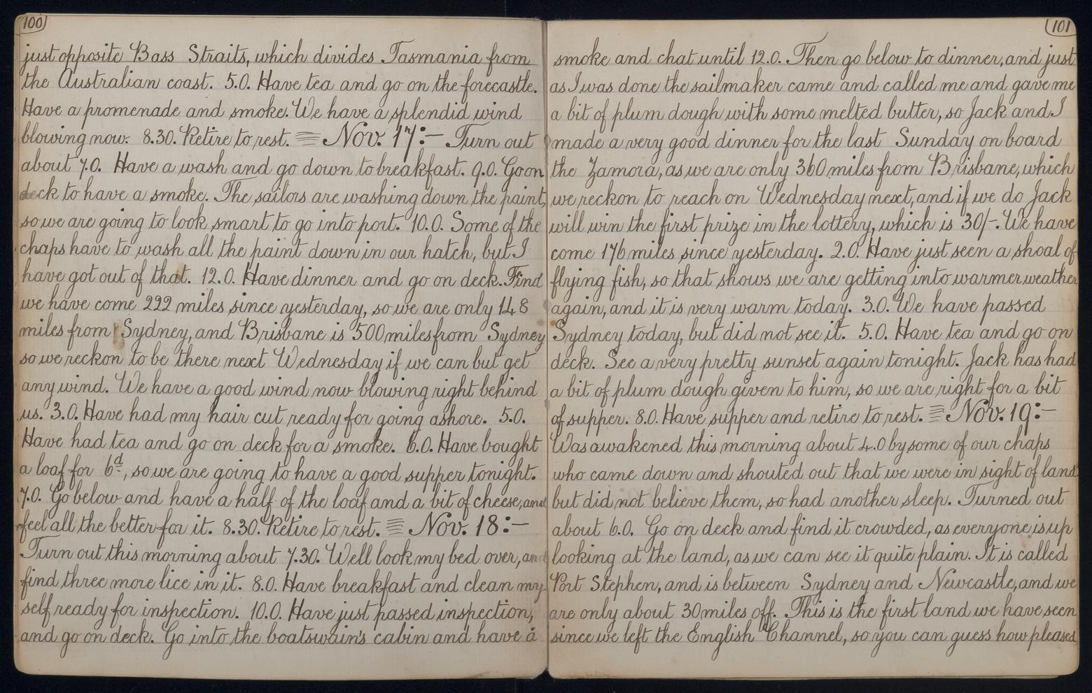 An image showing 'JOD/210; Diary kept by J Lang, passenger on board the barque ZAMORA on a voyage to Australia, 1883. 1883-08-10 - 1883-09-12'