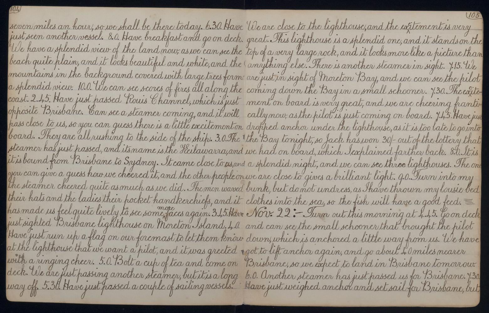 An image showing 'JOD/210; Diary kept by J Lang, passenger on board the barque ZAMORA on a voyage to Australia, 1883. 1883-08-10 - 1883-09-12'