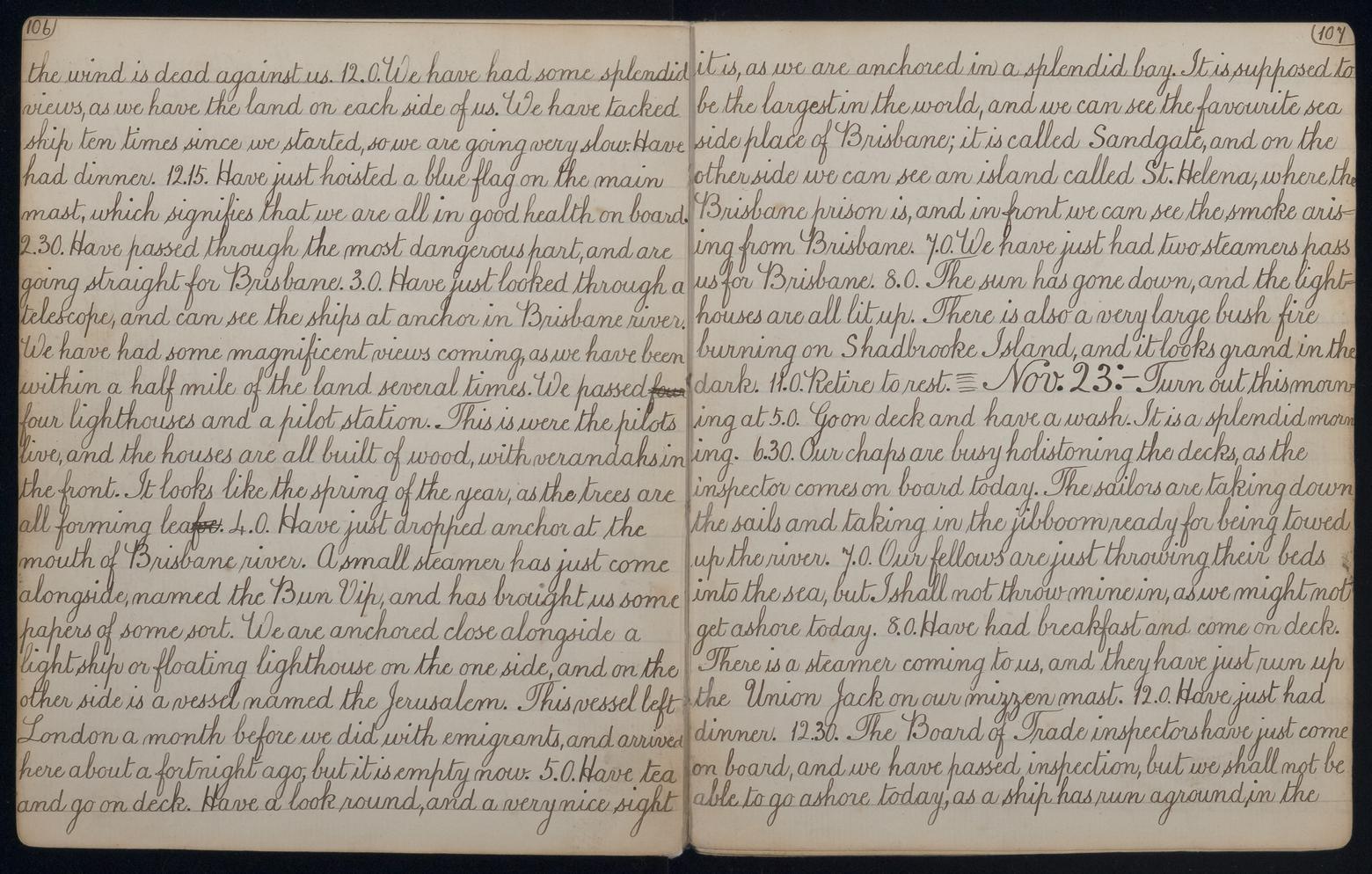 An image showing 'JOD/210; Diary kept by J Lang, passenger on board the barque ZAMORA on a voyage to Australia, 1883. 1883-08-10 - 1883-09-12'