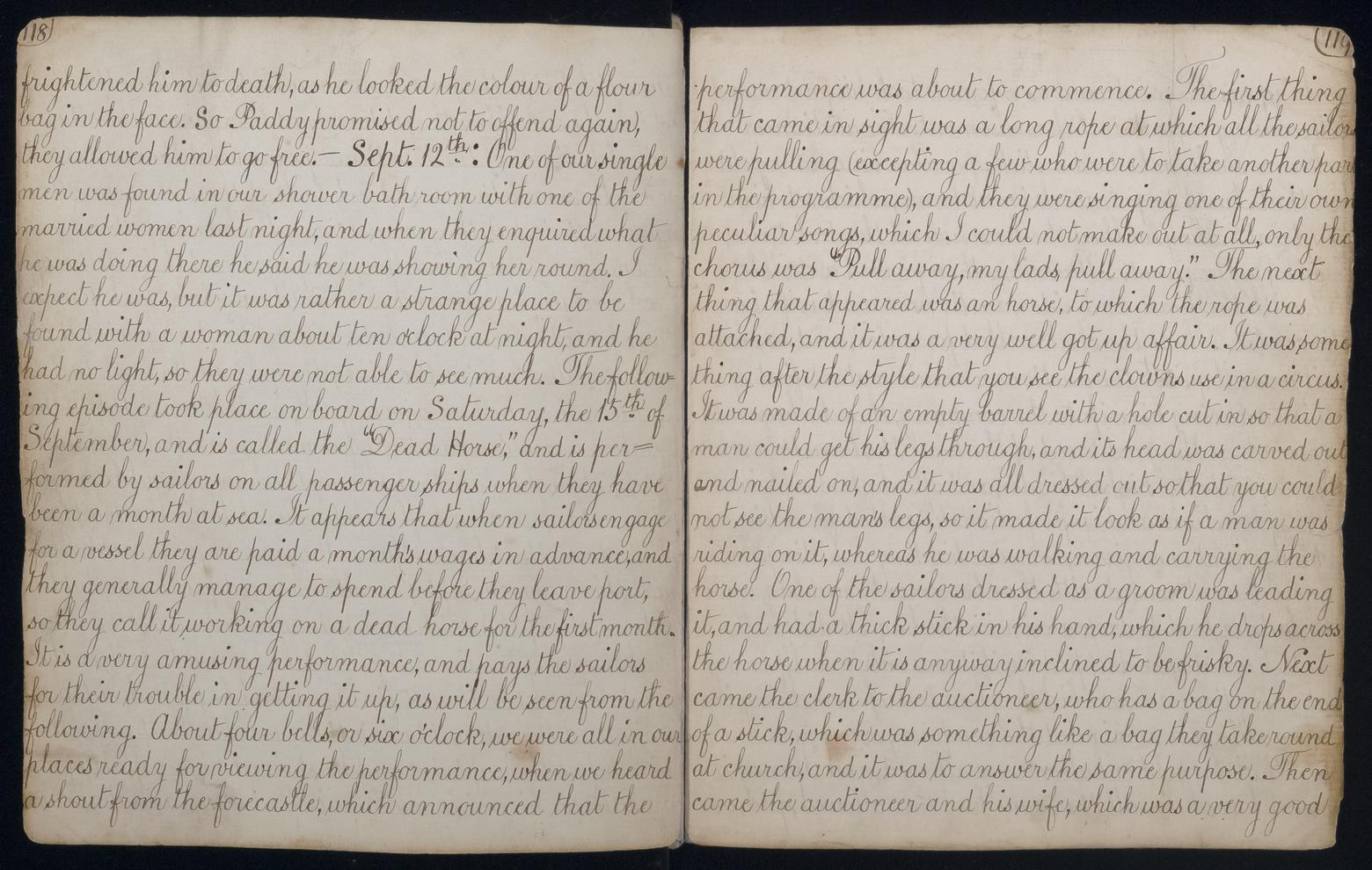 An image showing 'JOD/210; Diary kept by J Lang, passenger on board the barque ZAMORA on a voyage to Australia, 1883. 1883-08-10 - 1883-09-12'
