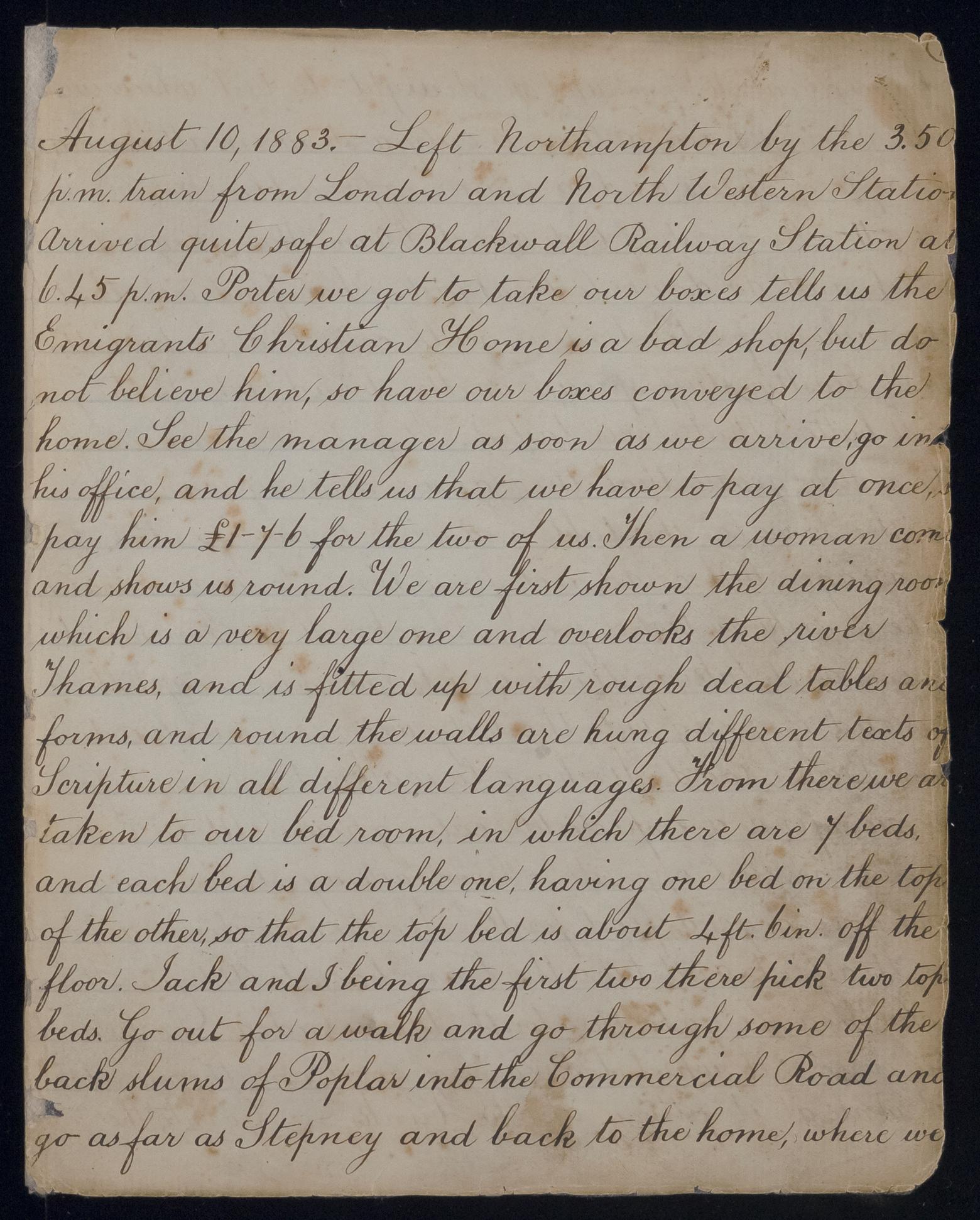 An image showing 'JOD/210; Diary kept by J Lang, passenger on board the barque ZAMORA on a voyage to Australia, 1883. 1883-08-10 - 1883-09-12'