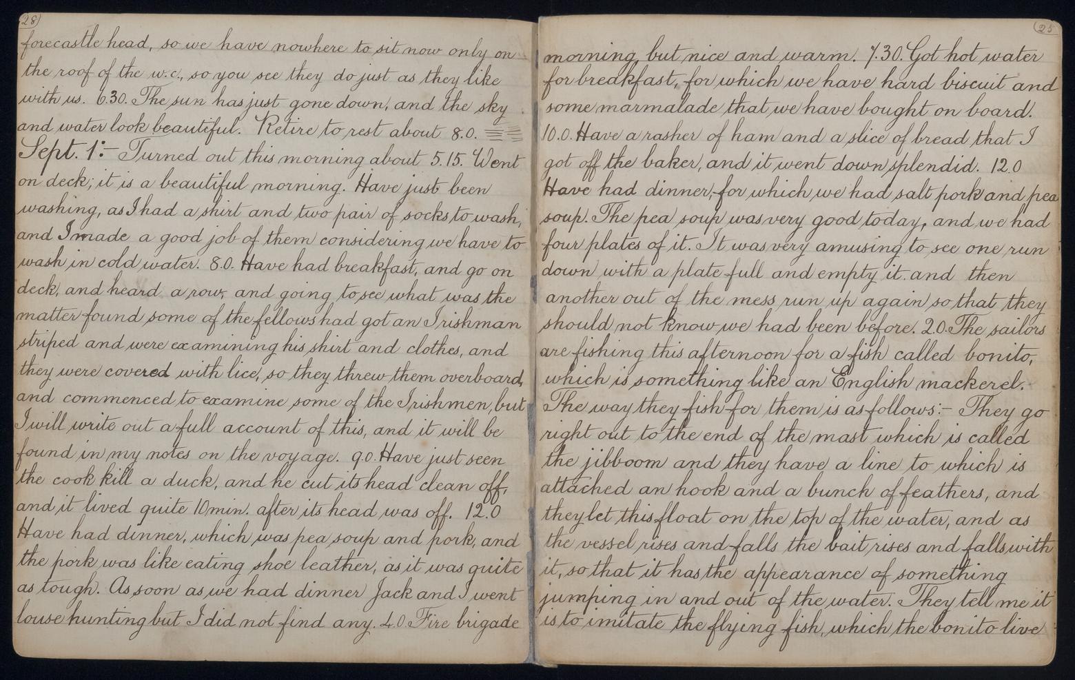An image showing 'JOD/210; Diary kept by J Lang, passenger on board the barque ZAMORA on a voyage to Australia, 1883. 1883-08-10 - 1883-09-12'