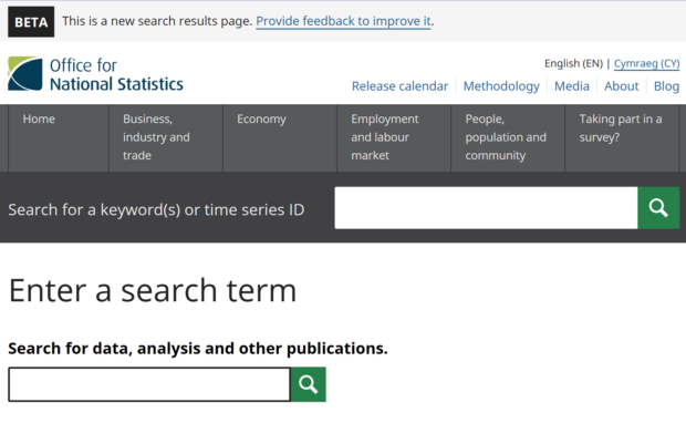 Website search screen shot