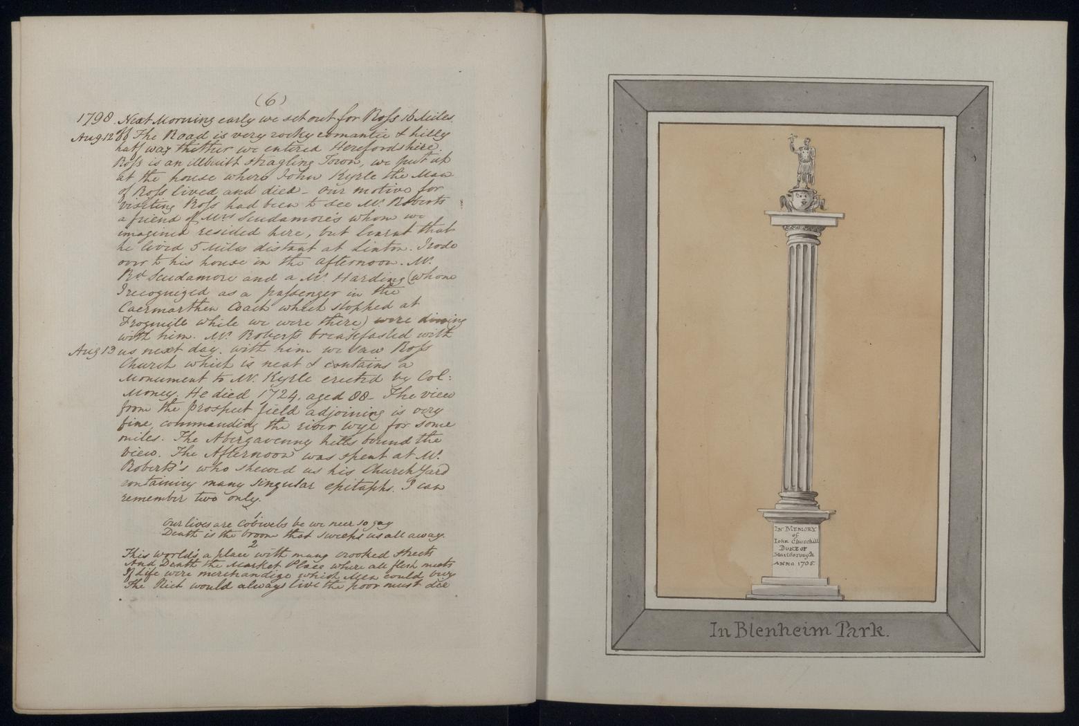 An image showing 'JOD/334; Edward Hawke Locker, Travel Journal of Edward Hawke Locker, 1798, on tour around the UK with his father William Locker containing some of his first watercolour sketches. 1798-08-06 - 1798-10-06'