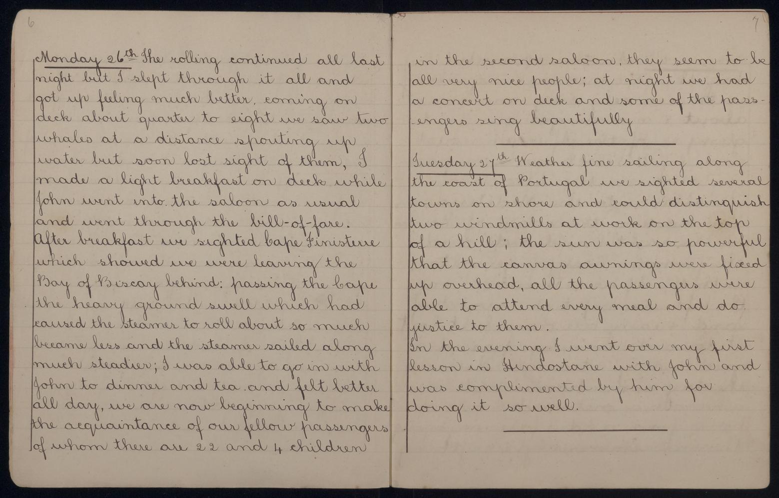 An image showing 'JOD/339; Diary of a voyage in the REWA by passenger Annie Elizabeth Paterson, London to Rangoon, 1892. 1892'