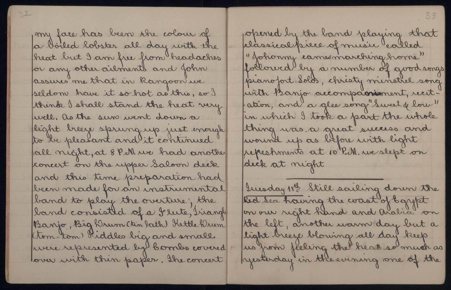 An image showing 'JOD/339; Diary of a voyage in the REWA by passenger Annie Elizabeth Paterson, London to Rangoon, 1892. 1892'