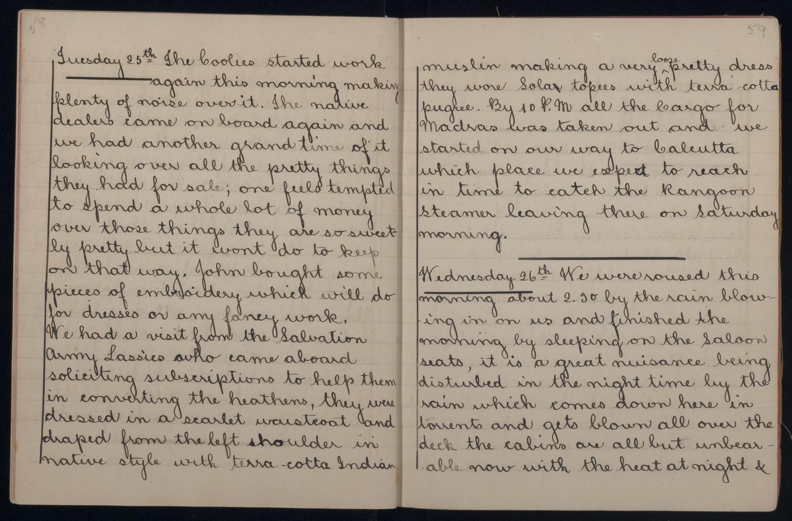 An image showing 'JOD/339; Diary of a voyage in the REWA by passenger Annie Elizabeth Paterson, London to Rangoon, 1892. 1892'