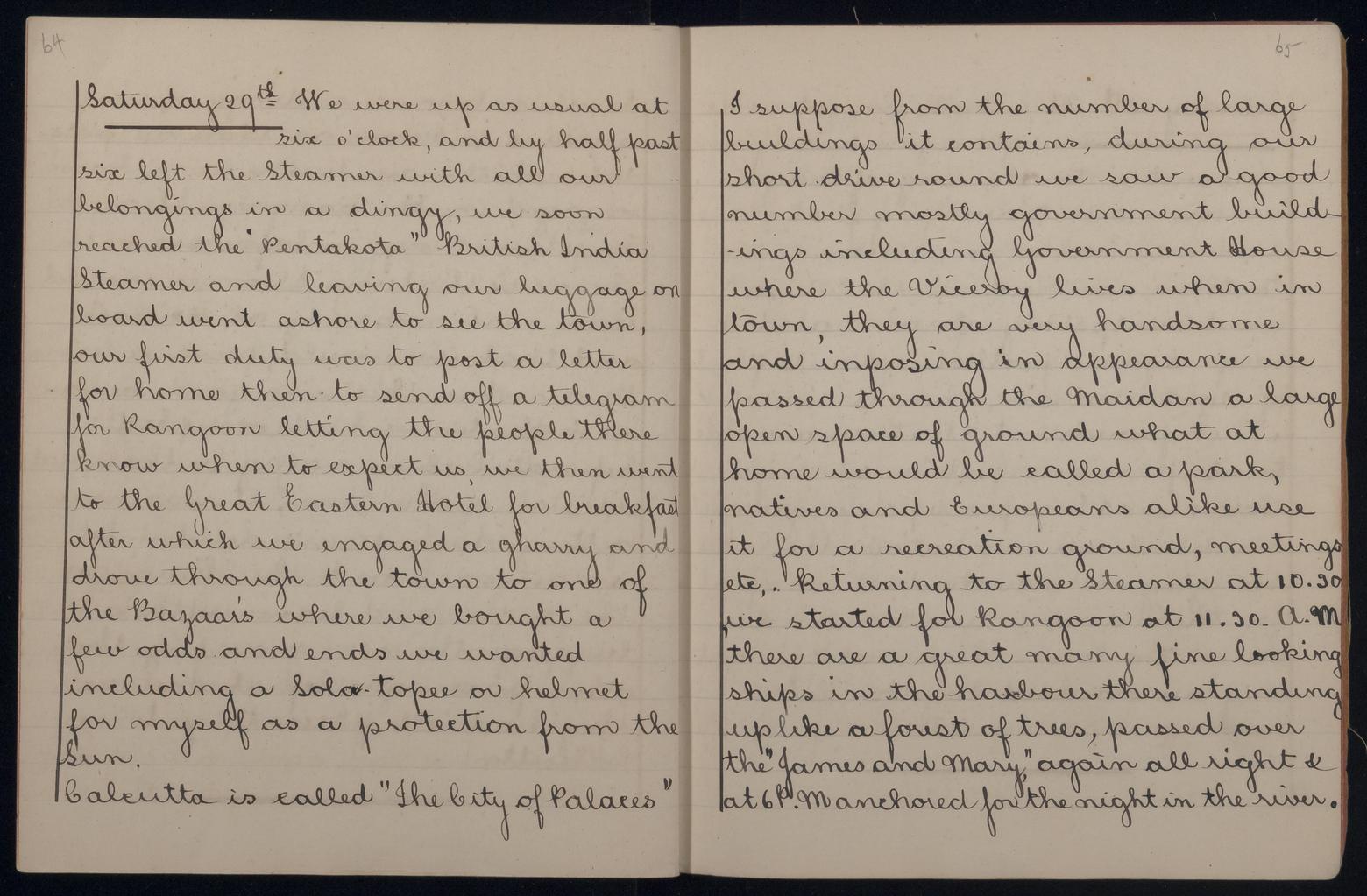 An image showing 'JOD/339; Diary of a voyage in the REWA by passenger Annie Elizabeth Paterson, London to Rangoon, 1892. 1892'