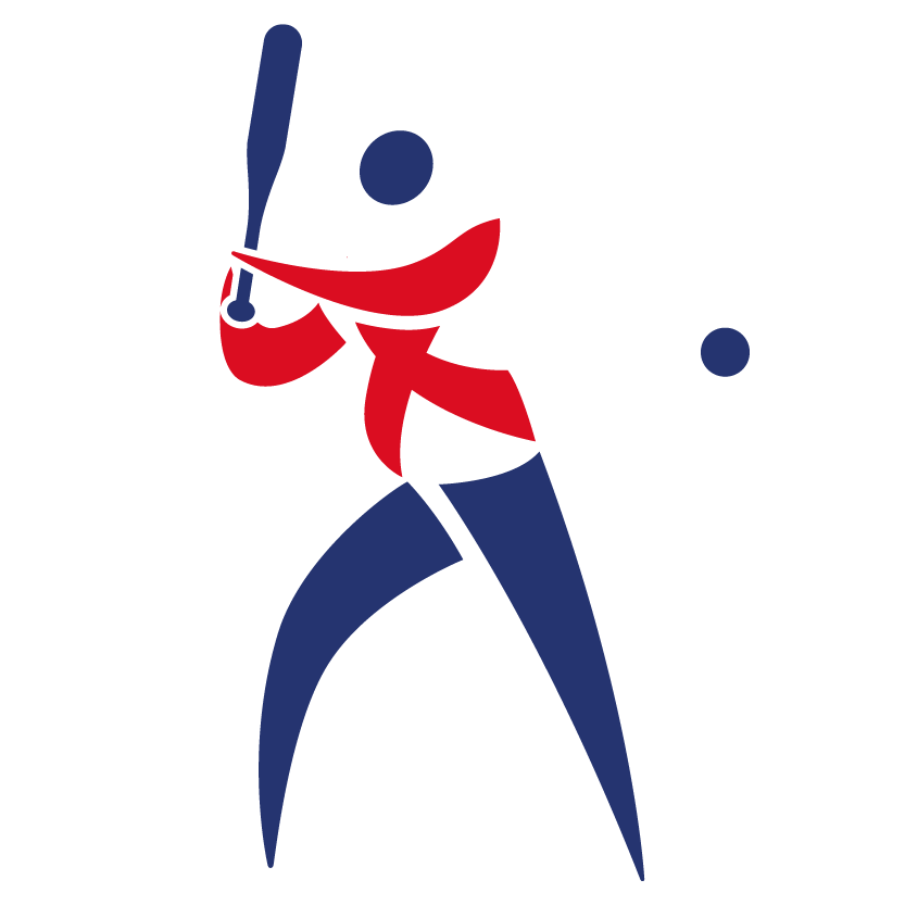 Icon depicting athlete playing baseball in red and blue