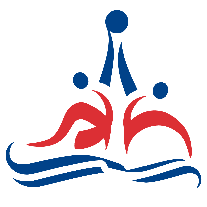 Icon depicting athletes playing water polo in red and blue