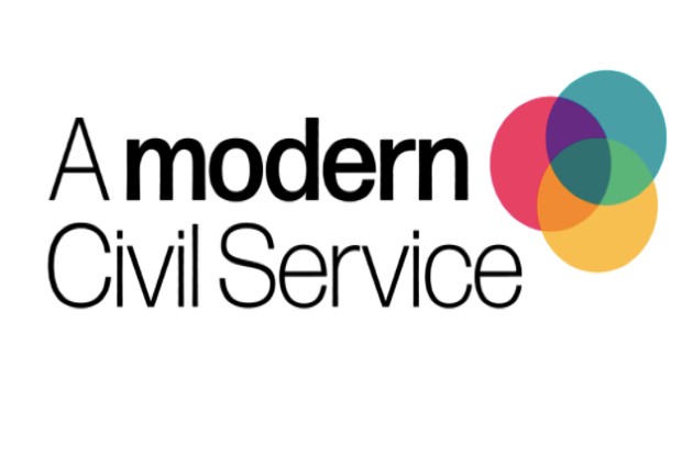 A white background with A modern Civil Service written in centre with logo top right