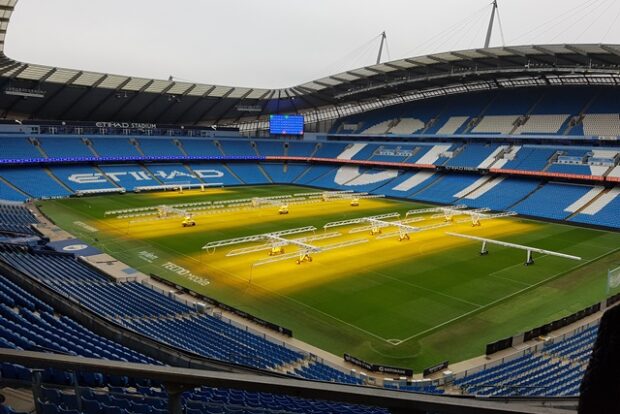 The interior of the Etihad football stadium.