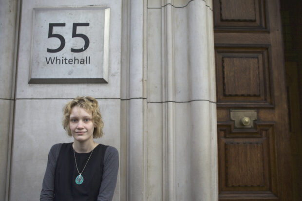 Catriona Wake standing outside the Department for Energy and Climate Change