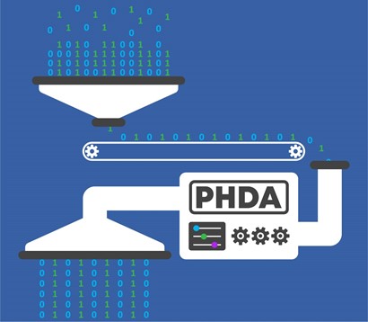 Image of data being passed through a funnels and a pipe