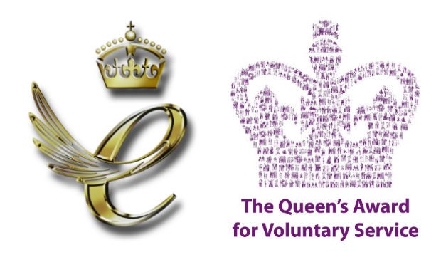 Logos of The Queen's Award for Enterprise Promotion and The Queen's Award for Voluntary Service.