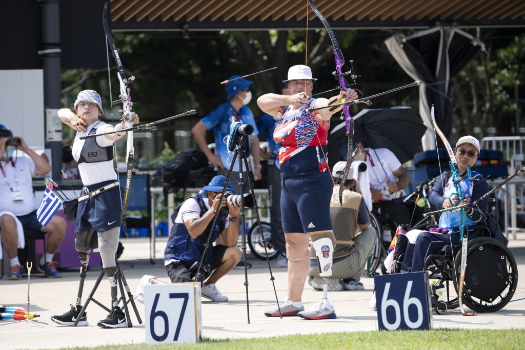Hazel Chaisty competing in the women's individual archery at the Tokyo Paralympics