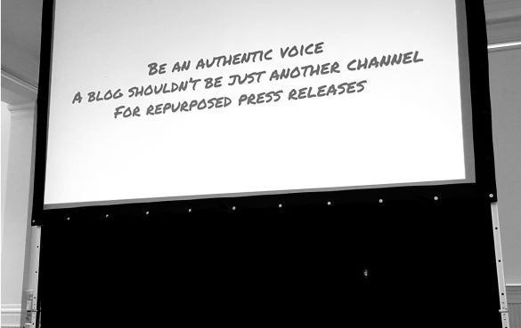 Screen showing a message about blog writing: 'Be an authentic voice.'