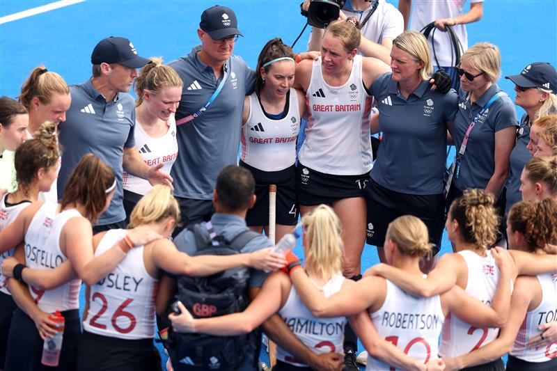 Team GB huddle after Women’s Pool B match at Paris 2024.