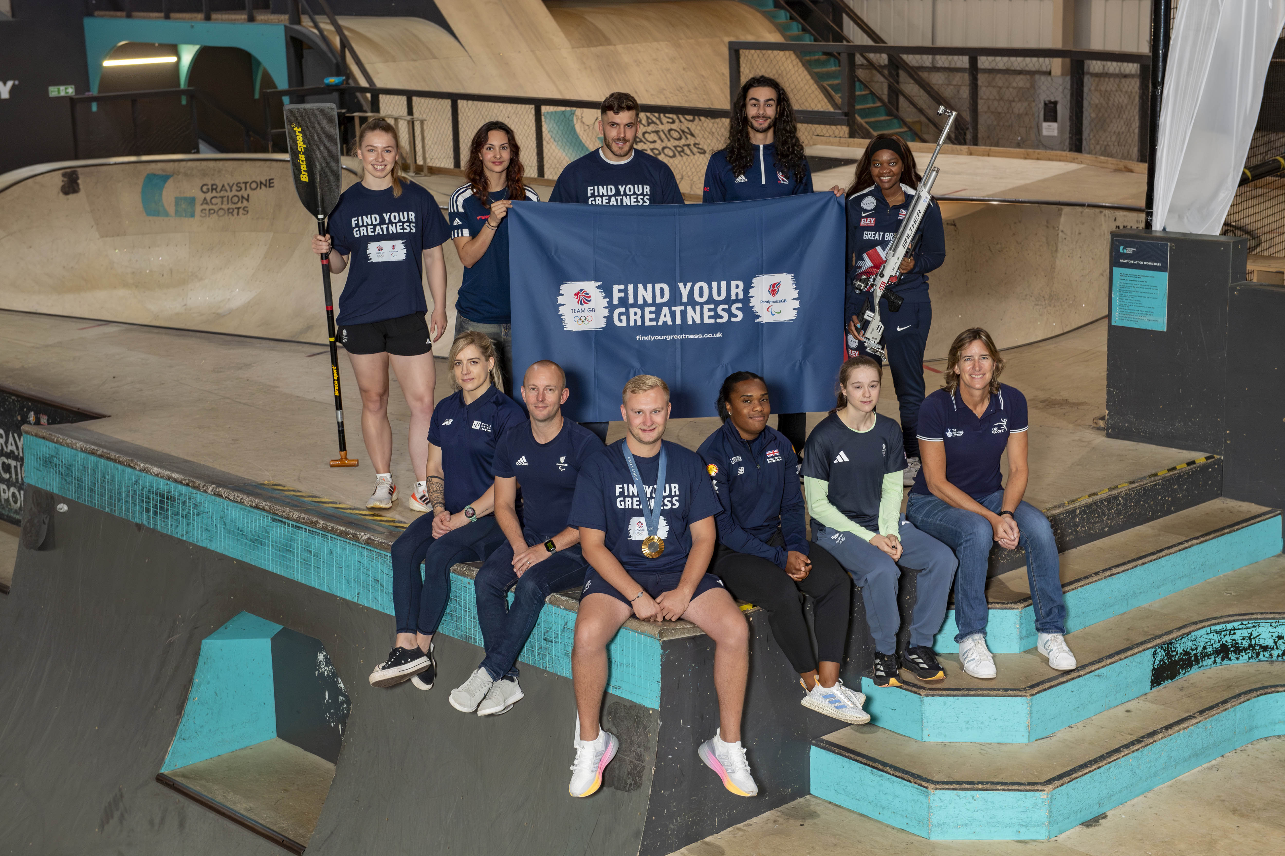 Current and Former Olympic and Paralympic Athletes at the launch of the ‘Find Your Greatness’ campaign, a new athlete recruitment campaign by UK Sport to find the next generation of Team GB and ParalympicsGB athletes, in Salford