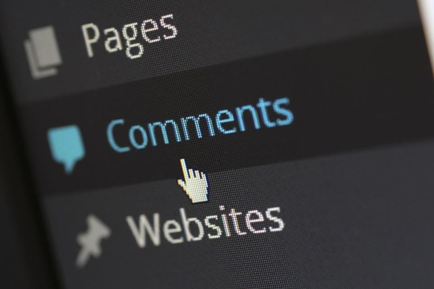 Computer screen cropped to show the words pages, comments and websites. Comments is highlighted with the cursor