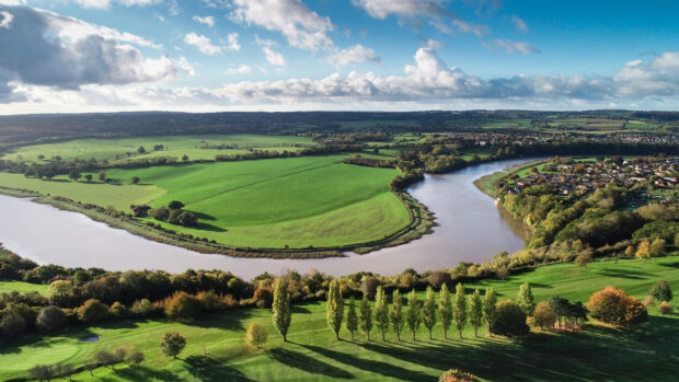Aerial panorama over a Cotswold landscape