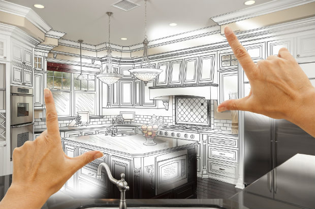hands framing model kitchen