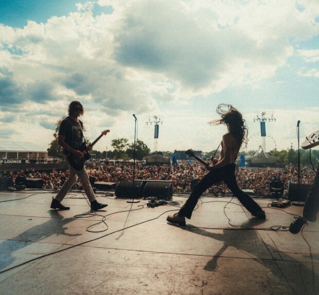 Rock band James and the Cold Gun members, James Joseph and James Biss live at Rock For People Festival Main stage in Czech Republic. Image credit: Luke Shadrick.