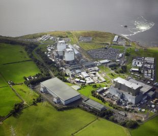 Aerial view of Hunterston A nuclear site, Ayrshire coast, Scotland