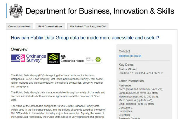 Screenshot of the Public Data Group consultation on Citizen Space